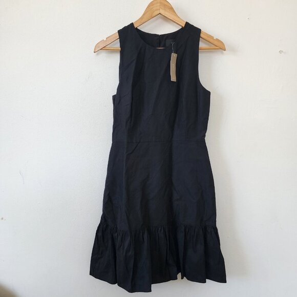 NWT J Crew Black Dress 2 Style H2438 Solid Black Bow Dropwaist Dress - Picture 4 of 8